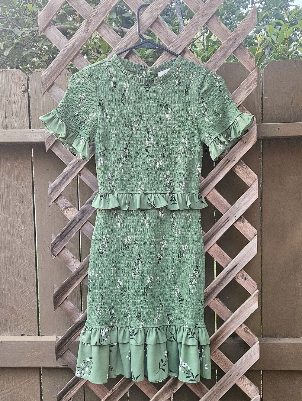 Likely Green Smocked Floral Ruffle Top